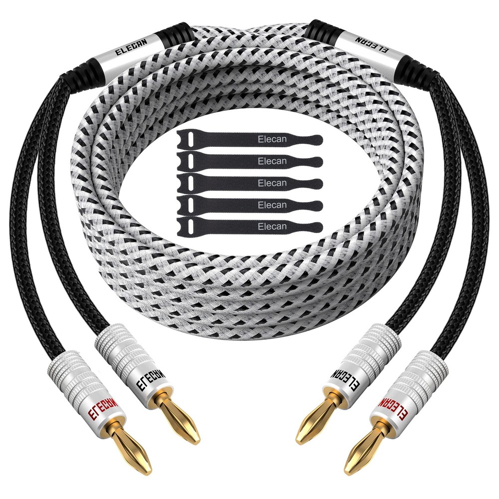 14 AWG Speaker Cable Wire 10 Feet with Gold-Plated Banana Tip Plugs-CL2 Rated…