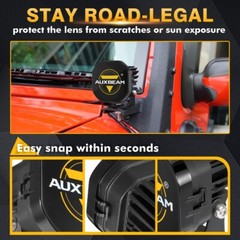 AUXBEAM 3″ LED Work Light Bar Strobe Flash Amber Pods Driving+Black Cover Shield