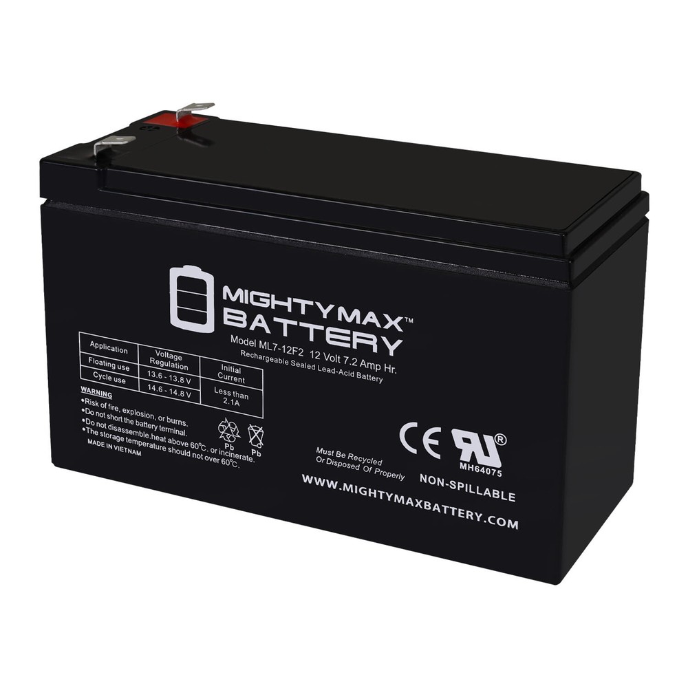Mighty Max Battery ML7-12F2 – 12V 7AH, F2 Terminal, Rechargeable SLA AGM Battery