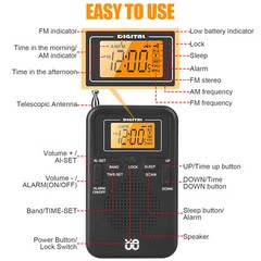 Portable Pocket Digital LCD AM FM Radio Battery Powered Receiver w/Loud Speaker