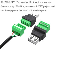 4Packs USB 2.0 Type A Male/Female to 4 Pin Screw Terminal Block Connector, Porta