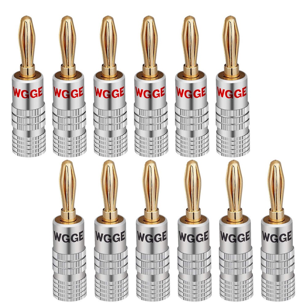 WG-009 Banana Plugs Audio Jack Connector, 24K Gold Dual Screw Lock Speaker Conne