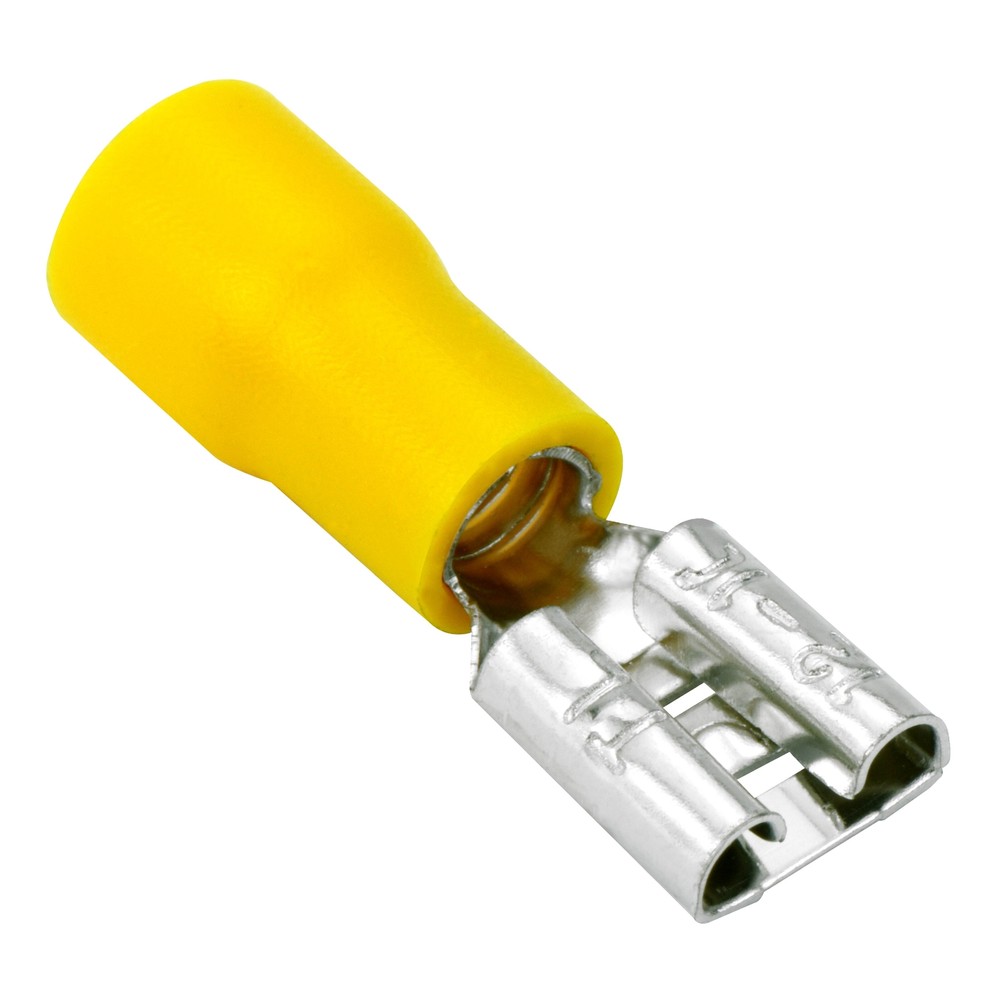 100 Vinyl Female Quick Disconnect Terminal 12-10GA AWG gauge Yellow 0.250″ Wire