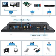 Portable Monitor HD 10″ Display Screen with AV VGA HDMI Input External display
