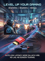 8K HDMI 2.1 Cable 12Ft, Certified 48Gbps Ultra High Speed Braided Cord, Supports
