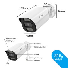 8MP PoE Security 4K Bullet Onvif IP Camera 100ft Color Night Vision Waterproof
