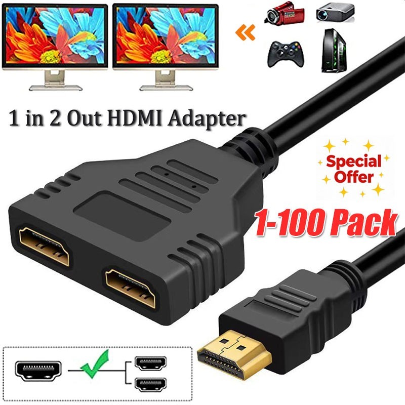4K HDMI Cable Splitter Adapter 2.0 Converter 1 In 2 Out 1 Male to 2 Female lot