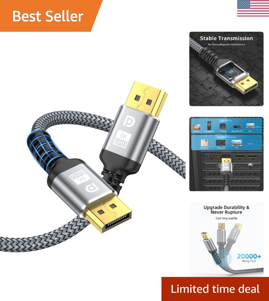8K DisplayPort Cable,DP 1.4 Cable 3.3ft8K@60Hz,4K@144Hz,2K@240Hz Support 32.4…