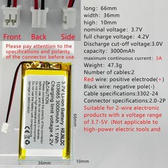 DC 3.7V 3000mAh 103665 Rechargeable Lithium Polymer Replacement Battery for D…