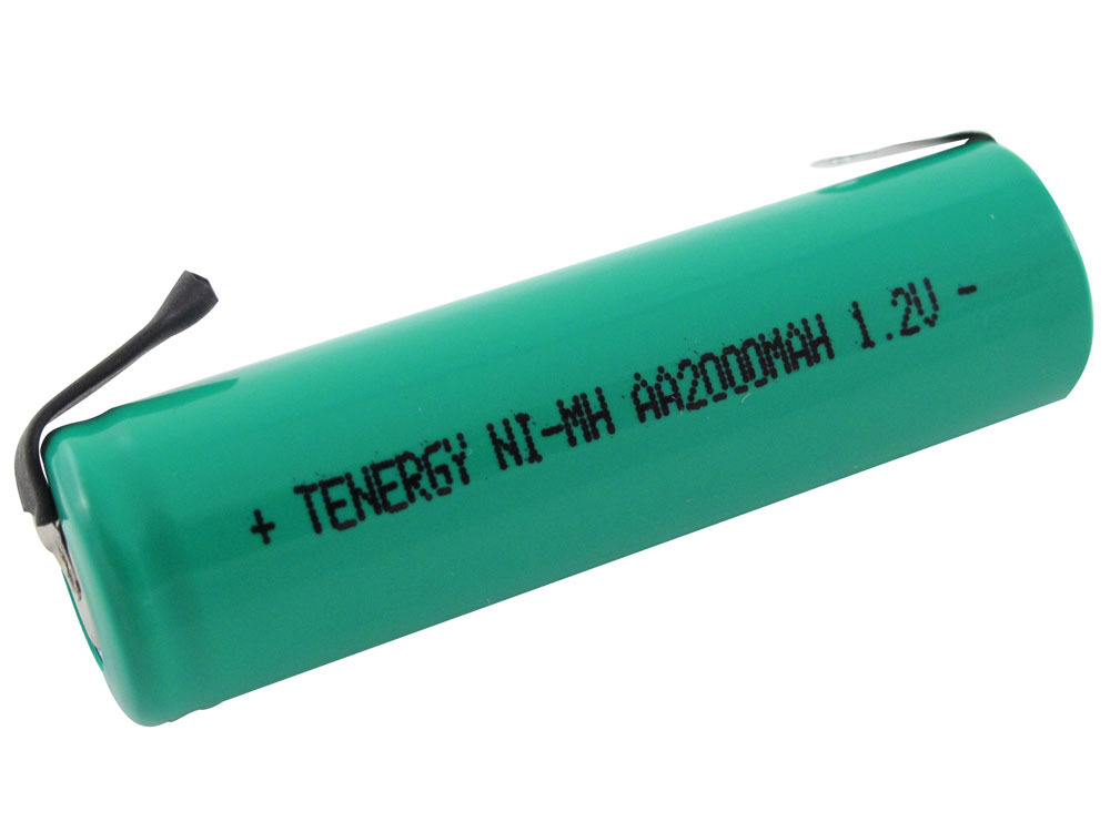 Tenergy AA 1.2V 2000mAh NiMH Flat Top Rechargeable Battery Cell w/ Tabs
