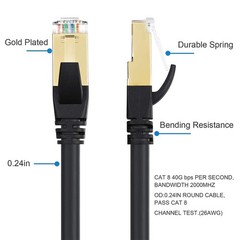 Cat 8 Ethernet Cable 40Gbps 2000MHz – Shielded SFTP Gold Plated RJ45, 30m 40Gbps