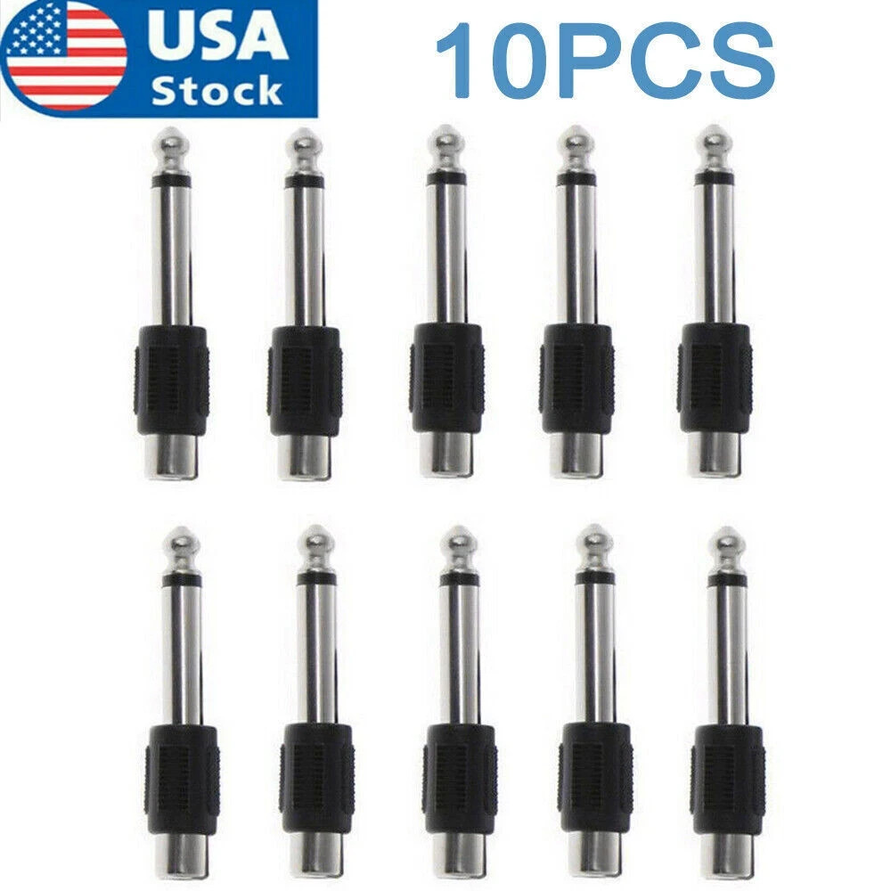 10 PACKS RCA Female Jack To 6.35mm 1/4″ Male Mono Plug Audio Adapter Connector