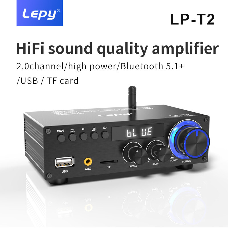 300W Bluetooth Amplifier LED Powerful Hifi Stereo Amplifier, 2.0 Channels LP-T2