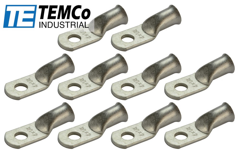 10 Lot 4 AWG 1/4″ Hole Ring Terminal Lug Tin Plated Copper Uninsulated Gauge