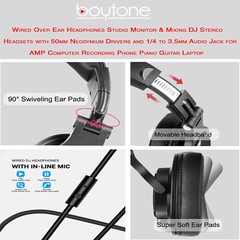 Boytone BT-10RD Wired Over Ear DJ Headphones, Studio Monitor & Stereo headphone
