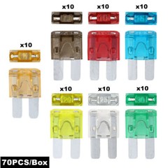 70Pcs Micro 2 Blade 5/7.5/10/15/20/25/30Amp ATR APT Fuses Assortment Kit