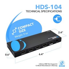 HDMI Splitter 1 in 4 Out – 4K60Hz HDMI 2.0 Splitter with HDCP 2.2, EDID Manag…