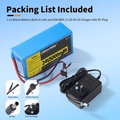 24V 5Ah Lithium Battery with 29.4V 1A Charger, 24V Rechargeable Battery for DIY