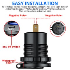 Dual USB Car Fast Charger Outlet, Cigarette Lighter Socket, Power Adapter Outlet