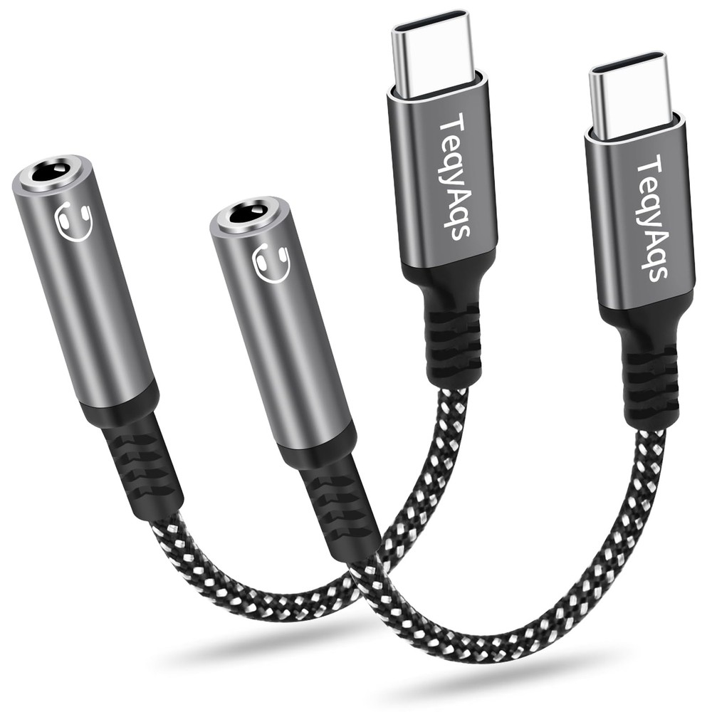 USB Type C to 3.5mm Female Headphone Jack Adapter, (2-Pack) C silver gray