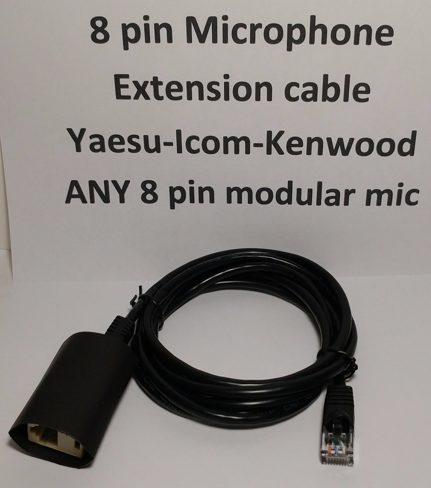 MICROPHONE EXTENSION CABLE 6 inches for YAESU FT-891 BLACK, FLAT cable