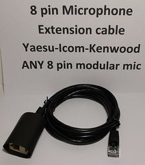 MICROPHONE EXTENSION CABLE 6 inches for YAESU FT-891 BLACK, FLAT cable