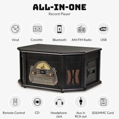 ORCC Bluetooth 3-speed 10-in-1 Record Player CD Cassette Nostalgic Turntable US