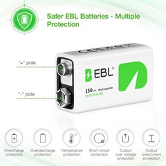 EBL 9V Rechargeable Ni-MH Battery 150mAh,9-Volt Lot