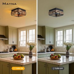 MAYNA Farmhouse Ceiling Light, 2-Light Rustic Flush Mount Light Brown