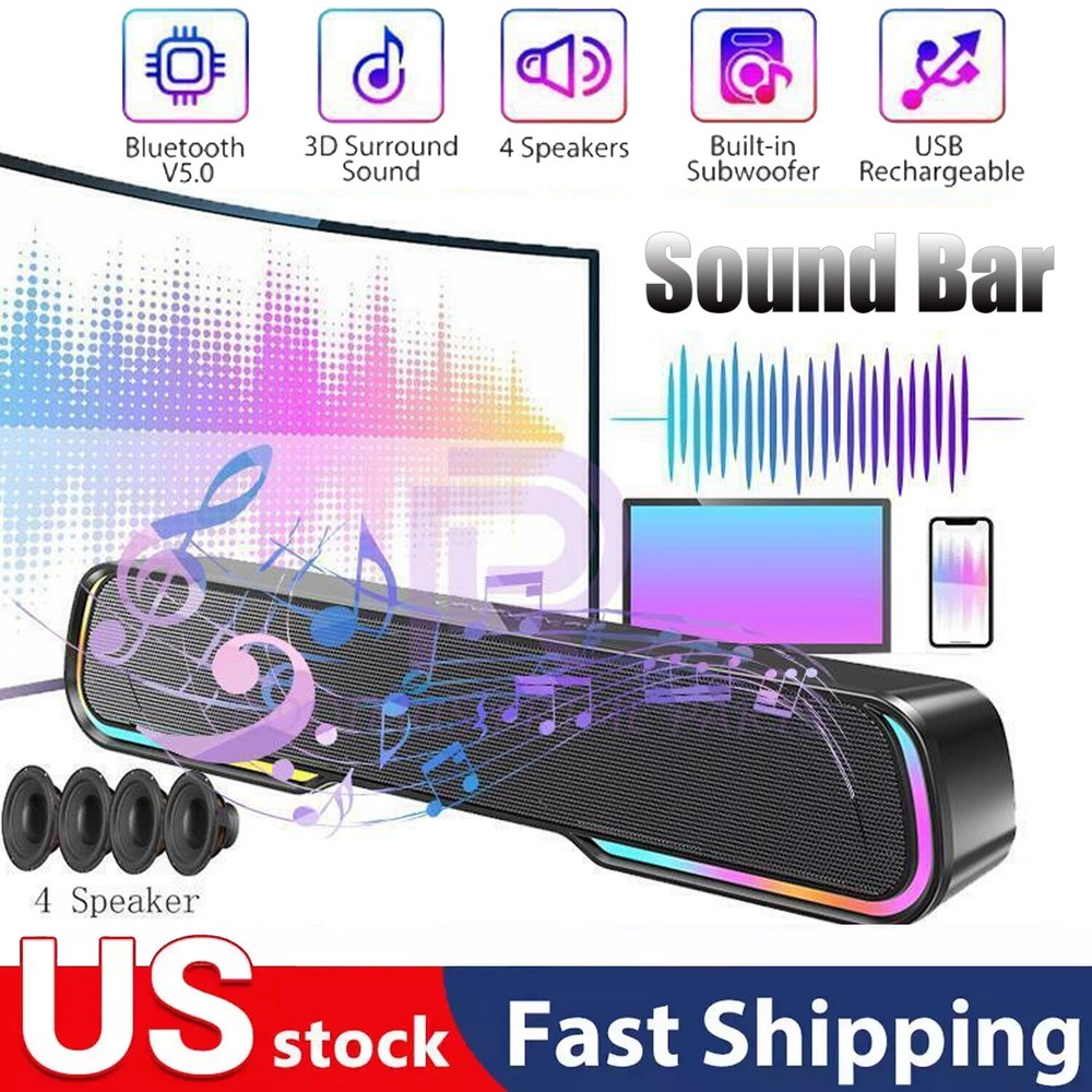 Surround Sound Bar 4 Speaker System Wireless Bluetooth Subwoofer TV Home Theater