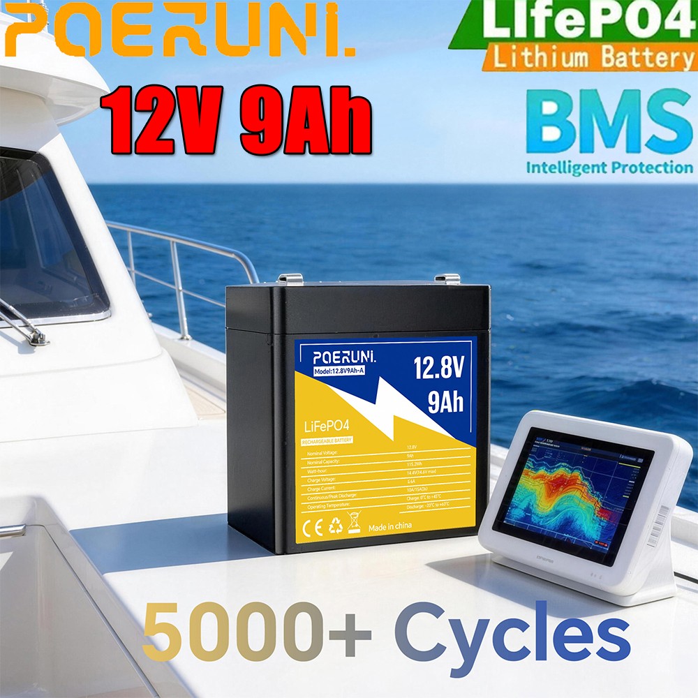 NEW 12V 9Ah LiFePO4 Lithium Battery 2000+ Deep Cycle Built-in BMS For Solar RV