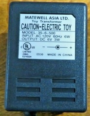 Matewell 35-6-500 Toy Transformer AC Adapter 6 Volts 3 Watts Power Supply Cable