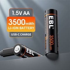 EBL Rechargeable 1.5V AA AAA Lithium Batteries USB Charging Li-ion Battery Lot