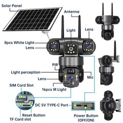 2PCS 16MP HD 4G SIM Solar Battery Powered Outdoor Pan/Tilt Home Security Camera