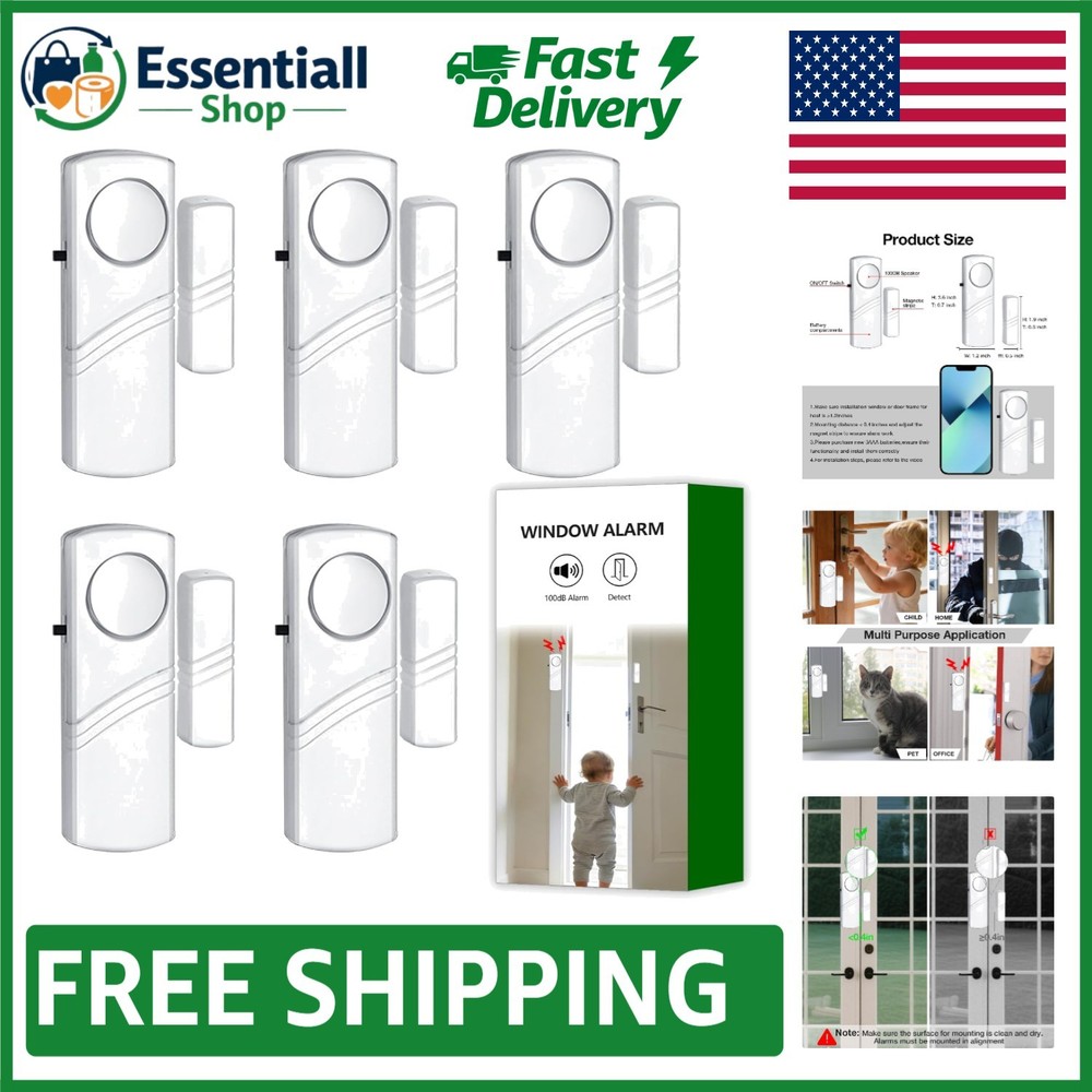 Portable 90dB Door and Window Alarm Set – Ultimate Protection 5 Pack