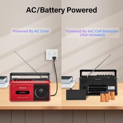 Innovative Red Portable Cassette Tape Player Boombox – AC or Battery Operated