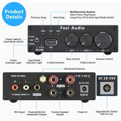 Fosi Audio BL20C Bluetooth 5.0 HiFi Audio Receiver Amplifier Integrated Amp 320W