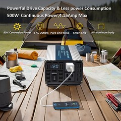 Power Converter 500W Pure Sine Wave Inverter 12V to 110V 120V Truck Camp Solar