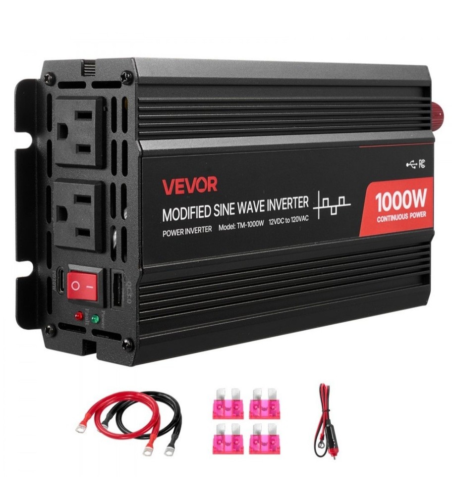 VEVOR 1000W Power Inverter, 12V DC 120V AC Modified Sine Wave Inverter