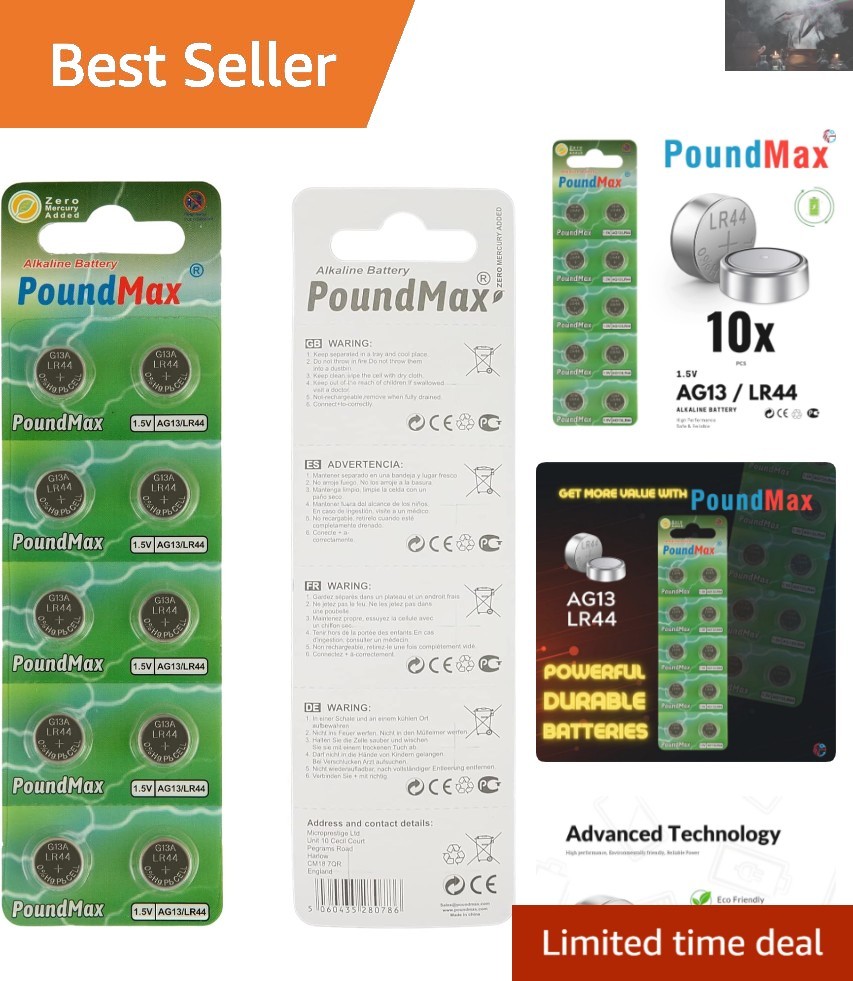 Economical 10 x AG13 Alkaline Batteries – 1.5V for Small Electronic Devices