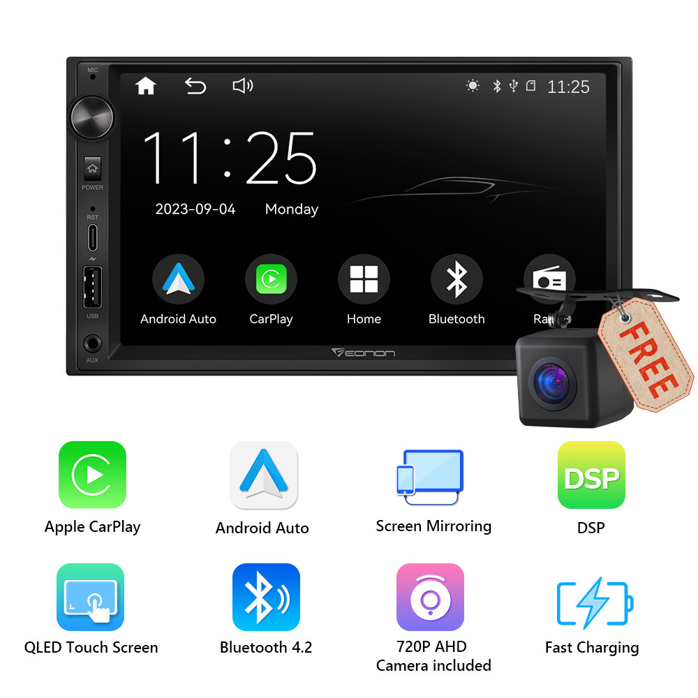 CAM+Indash Android Auto CarPlay 7″ 2Din Car Stereo Radio GPS Bluetooth Head Unit