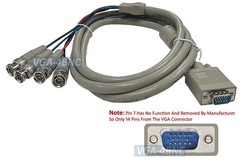 High-Quality 6 FT RGB/H+V to D-Sub 15-Pin VGA Video Adapter Cable with 4 BNC Con
