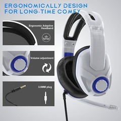 FnOoRw Stereo Gaming Headset for PS5 PS4 PC Xbox One White 3.5mm Plug