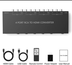 NEW 4 Port RCA to HDMI Converter 1080P AV CVBS Switch 4:3 16:9 Remote