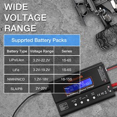 Lipo Battery Charger, 1S-6S Lipo Li-ion NiMH NiCD Li-Fe Battery with Tamiya XT60