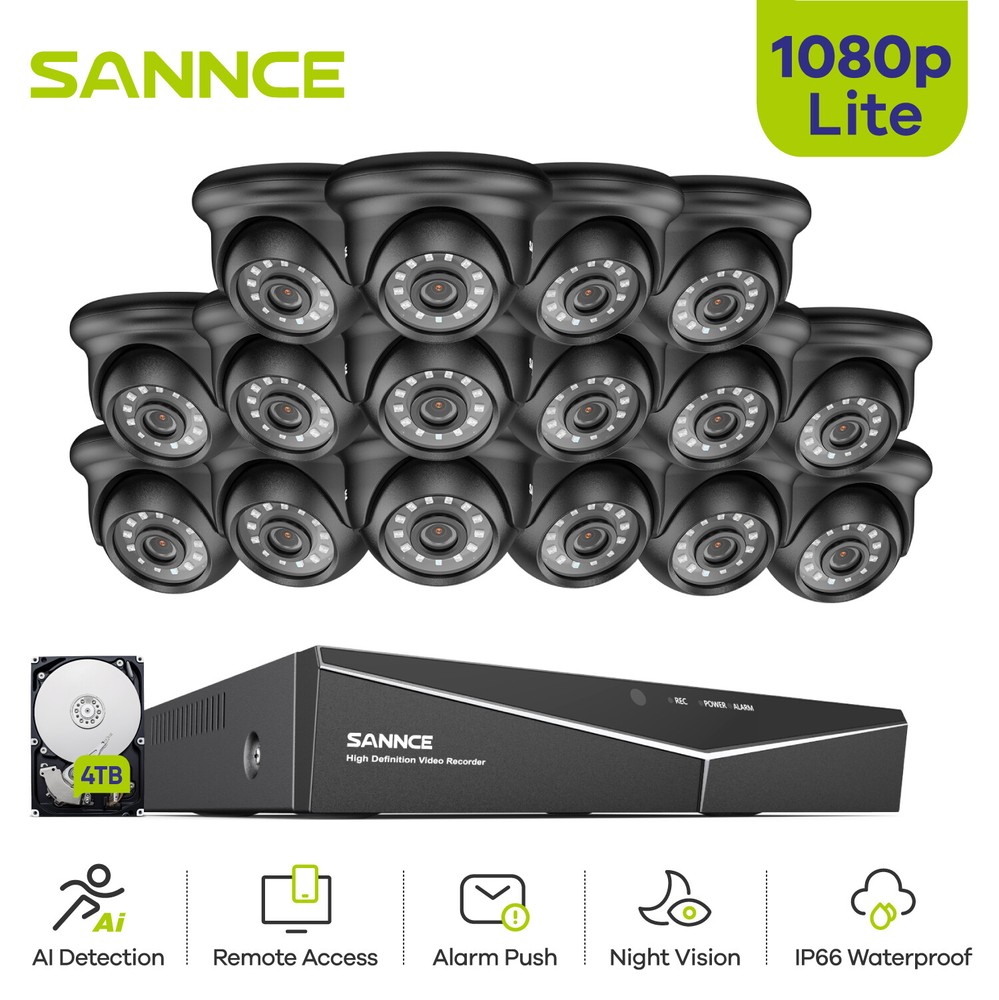 SANNCE 16CH 1080P HDMI 5IN1 DVR Security Camera System Outdoor EXIR Night Vision