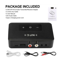 Bluetooth 5.0 Receiver Transmitter Wireless 3.5mm AUX NFC to 2 RCA Audio Adapter