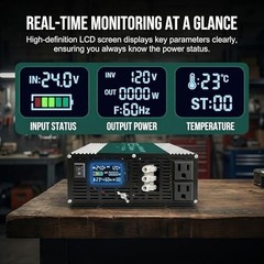 3000W Pure Sine Wave Inverter 12V/24V Auto-Detect DC to 110V/120V AC Off-Grid RV