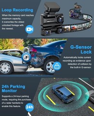 Dash Cam 4 Channel 360° Front Rear Inside DashCam, FHD 1080P Car Camera 128GB