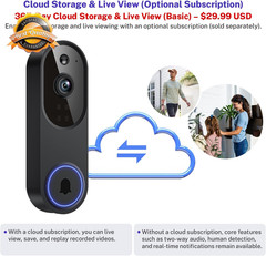 Smart WiFi Video Doorbell Camera 1080P AI Motion Night Vision Battery 2.4G
